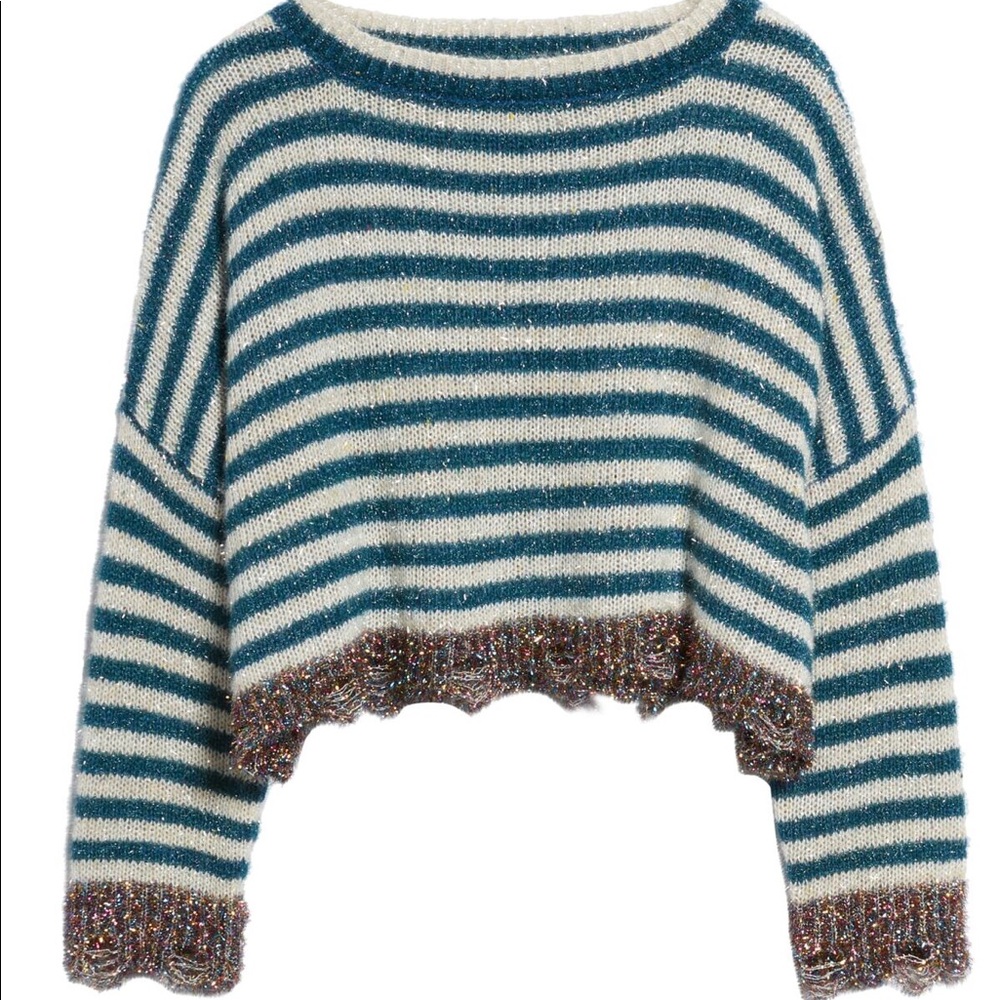 Prima Women’s Long Sleeve Striped Sweater Cropped